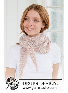 Breipatroon diagonaal gebreide sjaal in merino en mohair gemaakt van Drops Kid Silk