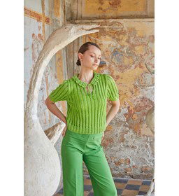 Damestop met gehaakt kraagje gemaakt van Lang Yarns Wooladdicts Sunshine - Sunshine colour