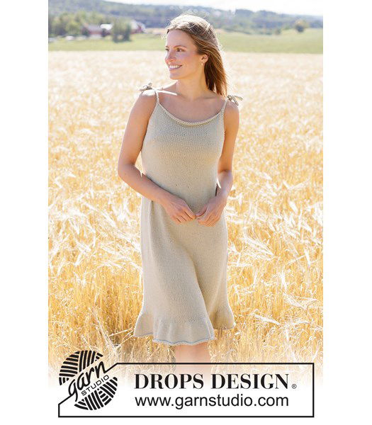 Breipatroon Gebreide katoenen jurk met ruches en strikbanden