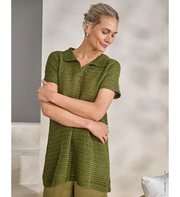 lang shirt met polokraag gemaakt van Haaknaalden