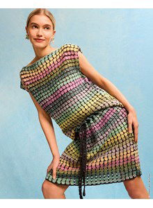 Haakpatroon damesrok met strikkorrd in de taille gemaakt van Lana Grossa Cotonella