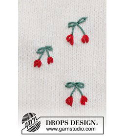 Borduurwerk kersen gemaakt van Drops Merino extra fine