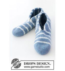 Gebreide herensloffen om te vilten met dikke wol gemaakt van Drops Snow - Eskimo