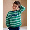 Gestreepte kindertrui met tekst gemaakt van Phildar Phil Soft Cotton