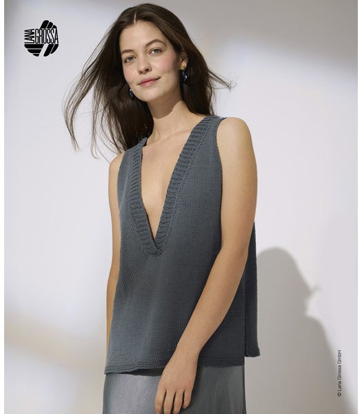 Breipatroon mouwloze trui met lage v-hals