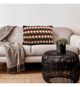 Langwerpige woonkussen gemaakt van applicatie