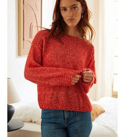 Damestrui met kabels Hedaya gemaakt van Phildar Phil Irise Alpaga