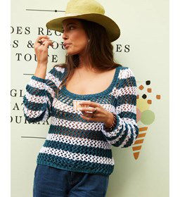 Damestrui met wijde hals gemaakt van Phildar Phil Eucalyptus