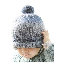 Kindermuts met pompon gemaakt van Phildar Phil Mikado