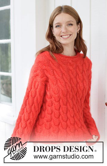 Gebreide top-down trui met rijke kabelpatronen