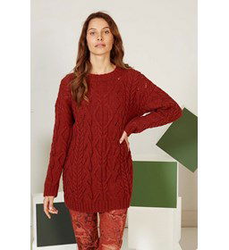Lange damestrui met kabel- en kantpatroon