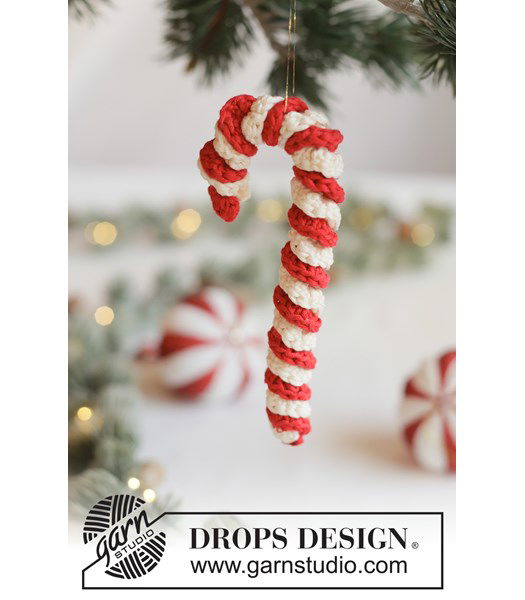 Haakpatroon Gehaakte tweekleurige suikerstok voor Kerst