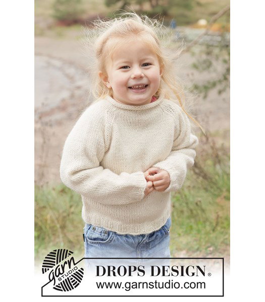 Breipatroon kindertrui met raglan van zachte DROPS Alpaca