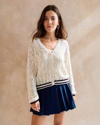 Breipatroon damesvest in kantpatroon gemaakt van Phildar Phil Soft Cotton