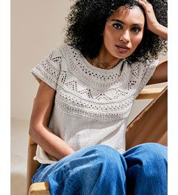 Trui met ronde pas in kantpatroon gemaakt van Phildar Phil Coton 3