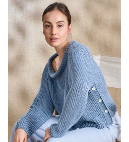 trui met wijde opstaande halsboord gemaakt van Lana Grossa Linarte