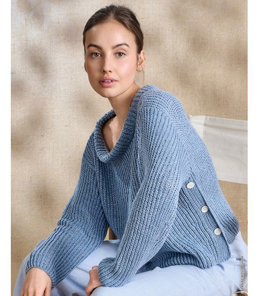 Breipatroon trui met wijde opstaande halsboord