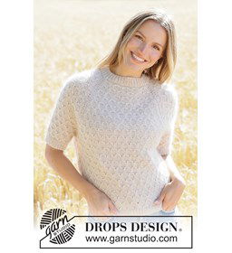 trui met honingraatpatroon en korte mouwen gemaakt van Drops Kid Silk