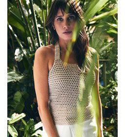 Open gehaakte damestop gemaakt van Phildar Phil Koala