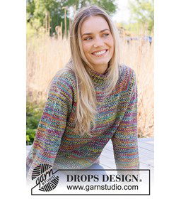 Meerkleurige damestrui met opstaande halsboord gemaakt van Drops Fabel