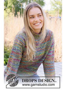 Meerkleurige damestrui met opstaande halsboord