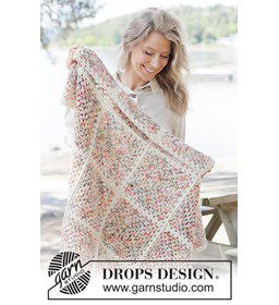 Kleurrijke Deken van Oma Vierkanten in DROPS Fiesta Garen gemaakt van DROPS Fiesta