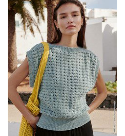 Damestrui met rechte hals en korte mouwen gemaakt van Lana Grossa Cotton Melage