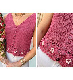 Mouwloos vestje met bloemetjes gemaakt van Haaknaalden