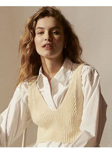 Breipatroon korte damesspencer gemaakt van Lana Grossa Ecopuno