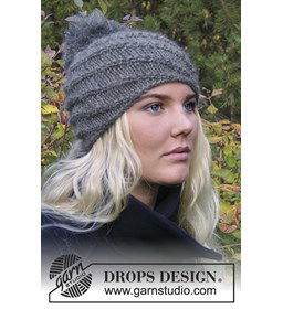 Gebreide muts met spiraalpatroon gemaakt van Drops Kid Silk