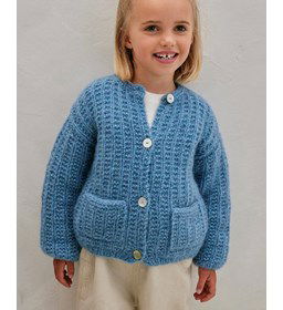 Kindervest in ribbelboordsteek gemaakt van Phildar Phil Givre