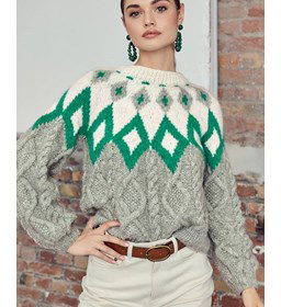 Damestrui in kabel- en jacquard patroon gemaakt van Phildar Phil Givre