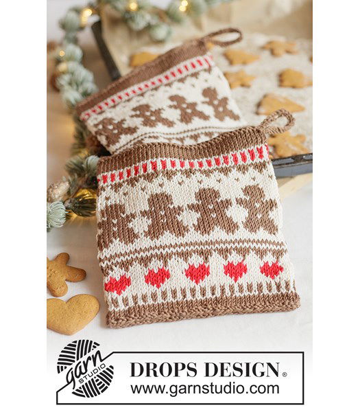 Haakpatroon Gebreide pannenlappen met gemberkoek & hartjes