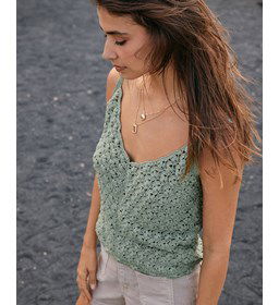 Topje in fantasie haakpatroon gemaakt van Phildar Phil Origin