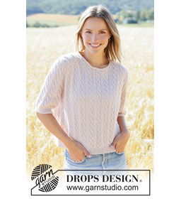 Top-down zomertrui met kabels en korte mouwen gemaakt van Breinaalden zonder knop