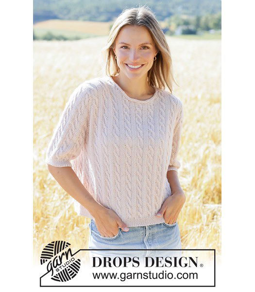 Breipatroon Top-down zomertrui met kabels en korte mouwen