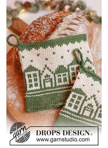 Breipatroon gebreide pannenlappen met scandinavisch kerstpatroon gemaakt van Drops Cotton Light