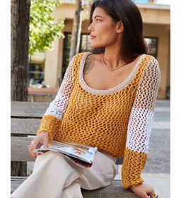 Damestrui in open breisteek gemaakt van Phildar Phil Eucalyptus