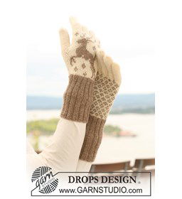 Gebreide handschoenen met rendieren gemaakt van Drops Alpaca