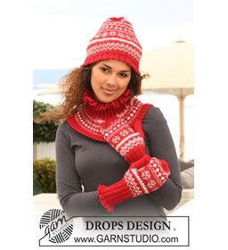 Muts, halswarmer en wanten met Noors patroon