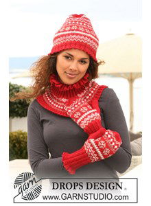 Muts, halswarmer en wanten met Noors patroon