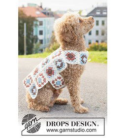 Gehaakte hondentrui van oma-vierkanten in merinowol gemaakt van knopen