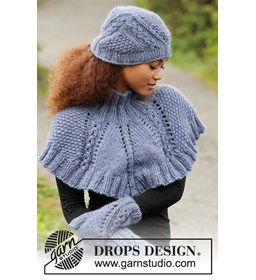 Muts, schoudermantel en wanten gemaakt van Breinaalden zonder knop