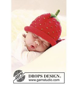 Gebreide aardbei of blauwe bessen muts. gemaakt van Drops Alpaca