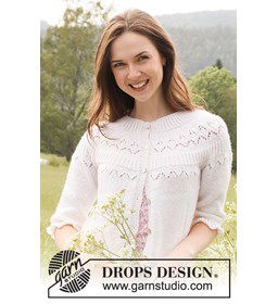 Damesvest Mountain Frill met kantpatroon gemaakt van Drops Nord