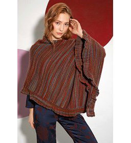 Dames poncho met ruche gemaakt van Rondbreinaald nr 4