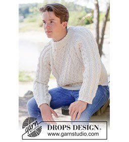 Gebreide herentrui met kabels en raglan van zuivere wol gemaakt van Handwerk accesoires