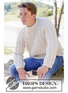 Gebreide herentrui met kabels en raglan van zuivere wol