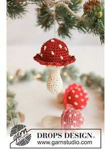 Gehaakte paddenstoel kersthanger van katoen