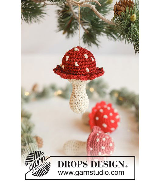 Haakpatroon Gehaakte paddenstoel kersthanger van katoen